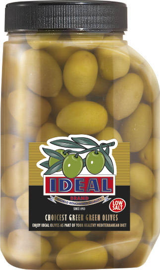 LOW SALT WHOLE GREEN OLIVES IN P.P. JAR